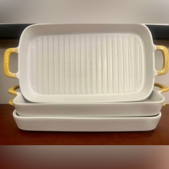 White and Yellow Ceramic Baking Dish Set- Parfaite brand - Picture 1 of 3